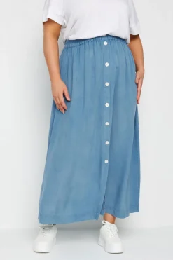 Yours Curve Blue Chambray Button Maxi Skirt