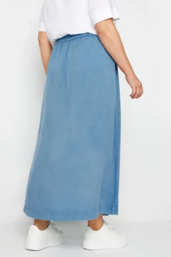 Yours Curve Blue Chambray Button Maxi Skirt