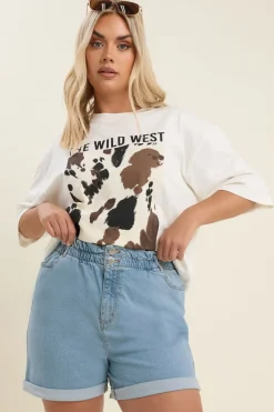 Yours Curve Blue Elasticated Waist Stretch Denim Shorts