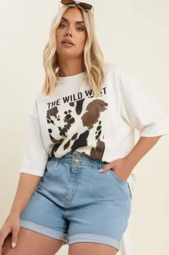 Yours Curve Blue Elasticated Waist Stretch Denim Shorts