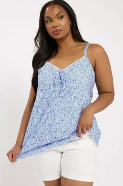 Yours Curve Blue Floral Lace Cami Top
