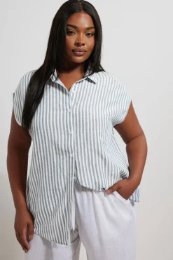 Yours Curve Blue Stripe Boxy Sleeveless Shirt