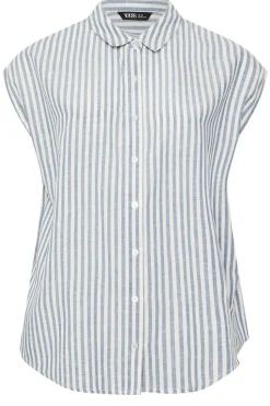 Yours Curve Blue Stripe Boxy Sleeveless Shirt