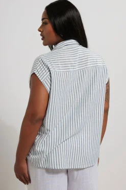 Yours Curve Blue Stripe Boxy Sleeveless Shirt