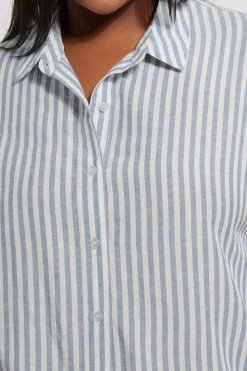 Yours Curve Blue Stripe Boxy Sleeveless Shirt