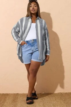 Yours Curve Blue Stripe Linen Shirt