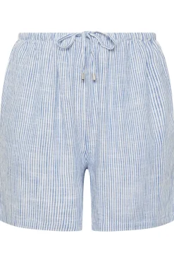Yours Curve Blue Stripe Tie Front Linen Shorts