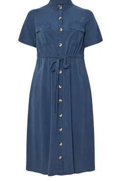 Yours Curve Blue Tie Waist Chambray Shirt Dress