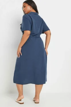 Yours Curve Blue Tie Waist Chambray Shirt Dress