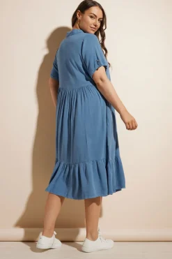 Yours Curve Blue Tiered Maxi Chambray Shirt Dress