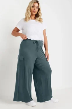 Yours Curve Blue Wide Leg Cargo Trousers