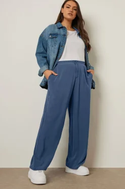 Yours Curve Blue Wide Leg Chambray Trousers