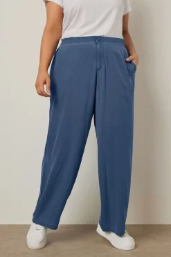 Yours Curve Blue Wide Leg Chambray Trousers
