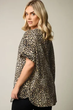 Yours Curve Brown Leopard Print Metal Trim Blouse