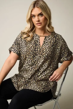 Yours Curve Brown Leopard Print Metal Trim Blouse