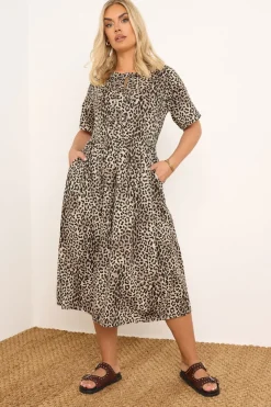 Yours Curve Brown Leopard Print Bow Tie Front Dress