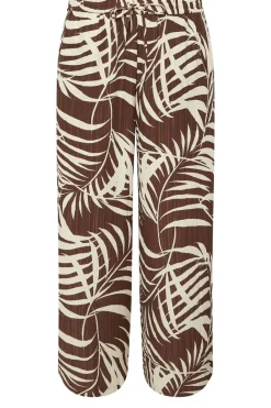 Yours Curve Brown Palm Print Textured Wide Leg Trousers
