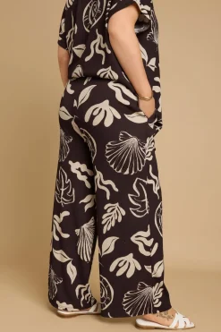 Yours Curve Brown Seashell Print Textured Wide Leg Trousers