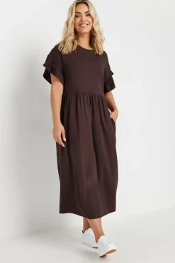 Yours Curve Chocolate Brown Frill Cotton Midaxi Dress