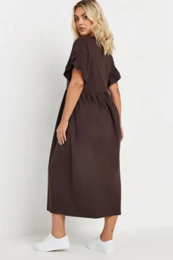 Yours Curve Chocolate Brown Frill Cotton Midaxi Dress