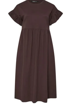 Yours Curve Chocolate Brown Frill Cotton Midaxi Dress