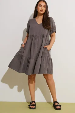 Yours Curve Chocolate Brown Tiered Smock Mini Dress