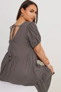 Yours Curve Chocolate Brown Tiered Smock Mini Dress