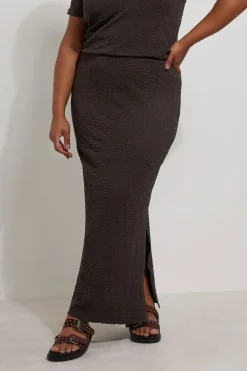 Yours Curve Chocolate Brown Textured Side Split Maxi Skirt