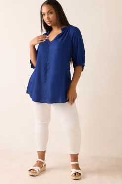 Yours Curve Cobalt Blue Frill Notch Neck Blouse