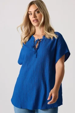 Yours Curve Cobalt Blue Textured Frill Neck Top