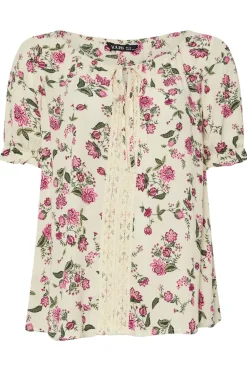 Yours Curve Cream Crochet Detail Tie Front Top