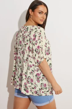 Yours Curve Cream Crochet Detail Tie Front Top