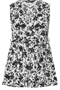 Yours Curve Cream Floral Sleeveless Wrap Top