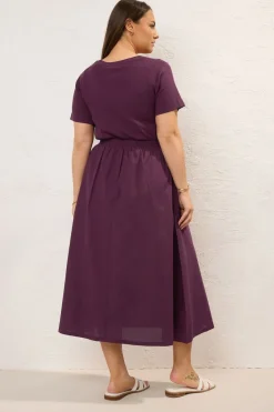 Yours Curve Dark Purple Jersey & Woven Mix Fabric Midaxi Skater Dress