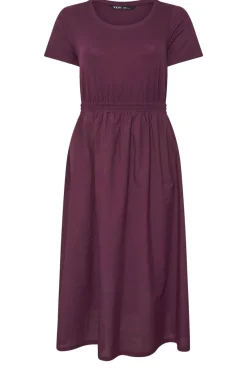 Yours Curve Dark Purple Jersey & Woven Mix Fabric Midaxi Skater Dress