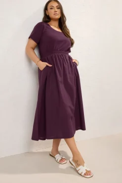 Yours Curve Dark Purple Jersey & Woven Mix Fabric Midaxi Skater Dress