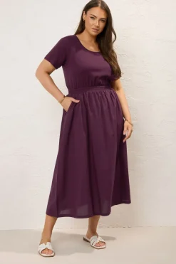 Yours Curve Dark Purple Jersey & Woven Mix Fabric Midaxi Skater Dress