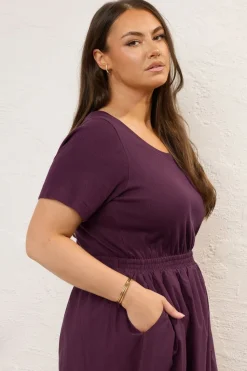 Yours Curve Dark Purple Jersey & Woven Mix Fabric Midaxi Skater Dress