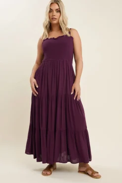 Yours Curve Dark Purple Shirred Tiered Maxi Dress
