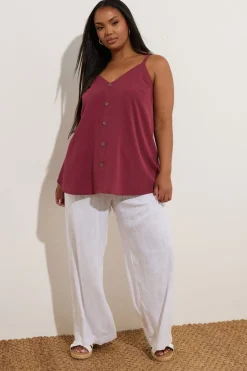 Yours Curve Dark Red Button Front Cami Top