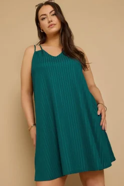 Yours Curve Emerald Green Textured Double Strap Mini Dress