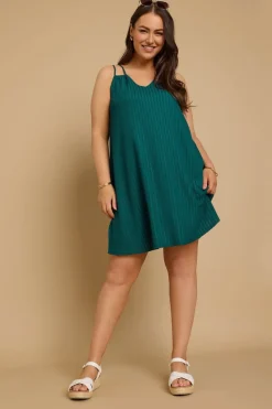 Yours Curve Emerald Green Textured Double Strap Mini Dress