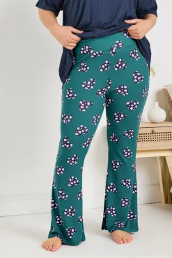 Yours Curve Green Animal Heart Flare Pyjama Bottoms