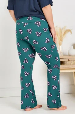 Yours Curve Green Animal Heart Flare Pyjama Bottoms