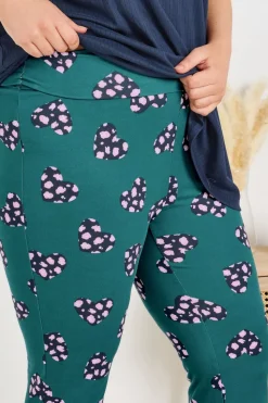Yours Curve Green Animal Heart Flare Pyjama Bottoms