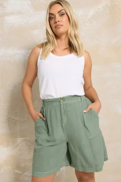 Yours Curve Green Chambray Pull On Shorts
