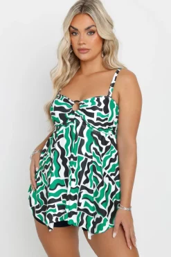 Yours Curve Green Ikat Print Tankini Top