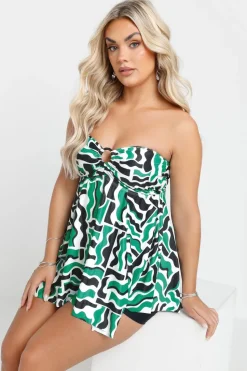 Yours Curve Green Ikat Print Tankini Top