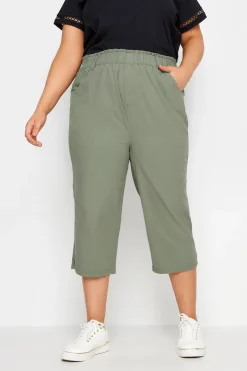Yours Curve Green Khaki Cool Cotton Cropped Trousers