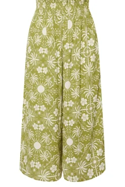 Yours Curve Green Palm Print Shirred Midaxi Culottes